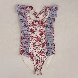 LoveShackFancy | Strawberry Cherry Floral Print Ruffle One Piece Swimsuit (8-9Y)